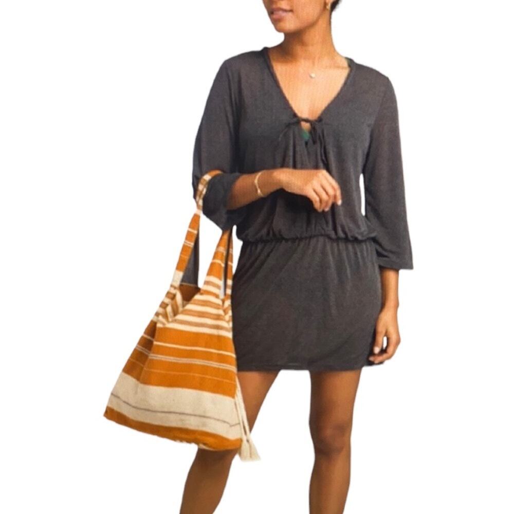 Prana Keoki Tunic Dress Jersey Beach Coverup Athleisure Travel Boho Gray Size S